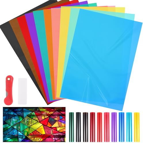 20 Sheets 10 Colors Transparent Window Film,Self Adhesive Tint, 30 x 21 cm