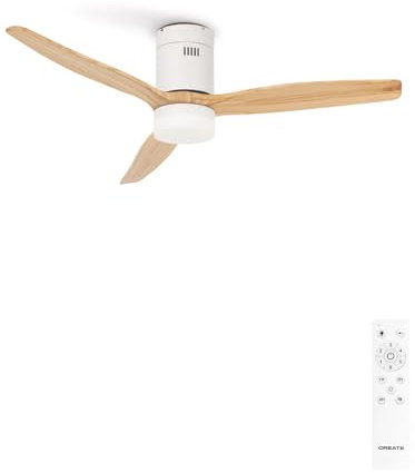 CREATE / WINDCALM S/Ventilateur de plafond ABS avec lumière blanc, pales effet bois clair et télécommande / 40W, Silencieux, Ø112 cm, 3 températures de lumière, minuterie, fonction été-hiver