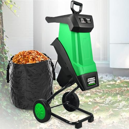 Electric Garden Shredder Wood Chipper Leaf Mulcher, 2400W with 50L Collection Bag, 40mm Cutting Capacity, 20M Power Line, Overload Protection for Lawn and Garden Use