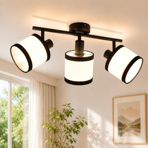 Glitzerlife Takspotlight svart taklampa 3 ljuskällor E14 tygtaklampa