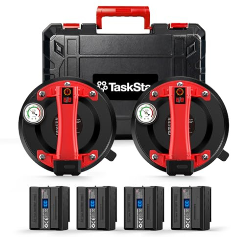Ventosa per Piastrelle con Manometro, Ventosa Elettrica per Vetro-270KG di Aspirazione-Batteria da 4 x 2400mAh-Ventosa per Sollevamento Vetro, Granito, Piastrelle, Metallo (Rosso)
