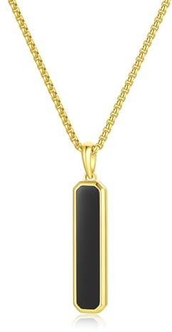 GAVU Collar de Hombre en Acero Inoxidable Chapado en Oro con Colgante Placa Militar de Ónix Negro, Collar Cadena oro Hombre con Etiqueta de Perro 60cm