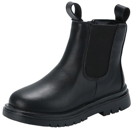 Generisch Chelsea Boots - Stivali da equitazione per bambini, eleganti, in pelle, tinta unita, semplici, invernali, stivali di gomma impermeabili, Nero , 35 EU