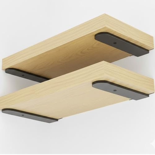 Soporte para estante de metal para cargas pesadas, 20 cm, montaje en pared, soporte para montaje en pared, ángulo de carga pesada, soporte para estantería de pared, 70 kg, ángulo en T, color negro, 2