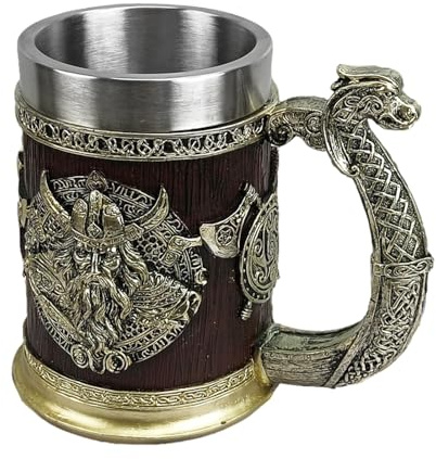 Medeltida hartsmugg – 600 ml rostfritt stål öl tankard, handmålad brons drickschalice, handmålad brons drickbägare för festdekoration, trägåva,