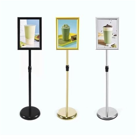 Affischställ Justerbar piedestal Golvstående skylthållare Vertikal och horisontell vy Skyltdisplay, Skylthållare för företag (Silver, A4)