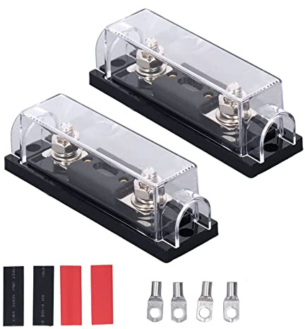 2 unidades de soporte de fusible ANL 250 A 48 V, bloque de fusibles para audio de automóvil para sistemas estéreo y de video, cubierta transparente e impermeable con terminales de