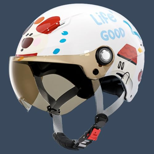 Casco Infantil para Ciclomotor con Visera Solar, Homologado ECE 22.06, Diseño De Dibujos Animados para Niños Y Niñas De 3 A 12 Años, Casco Abierto para Motocicleta. E,48-58cm