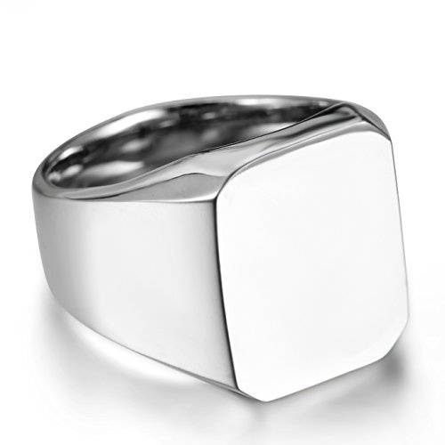 Flongo Anillos Hombre Acero Inoxidable, Anillos de Sello, Grande Alto Pulido, Anillos Biker Motorista Ciclismo, Estilo Punk Rock, Talla 17-27