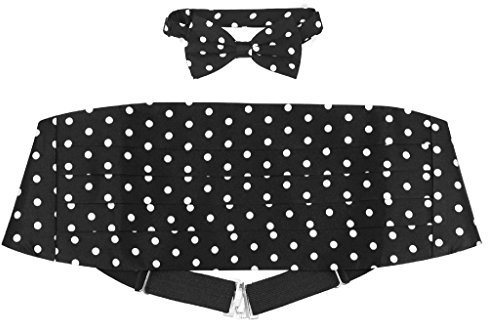 Cumberbund & BowTie BLACK w/WHITE POLKA DOTS Men's Cummerbund Bow Tie Set