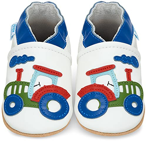 Juicy Bumbles Soft Leather Baby Shoes with Suede Soles - Toddler Shoes - Infant Shoes - Pre Walker Shoes - Crib Shoes, 12-18 Months, Tractor