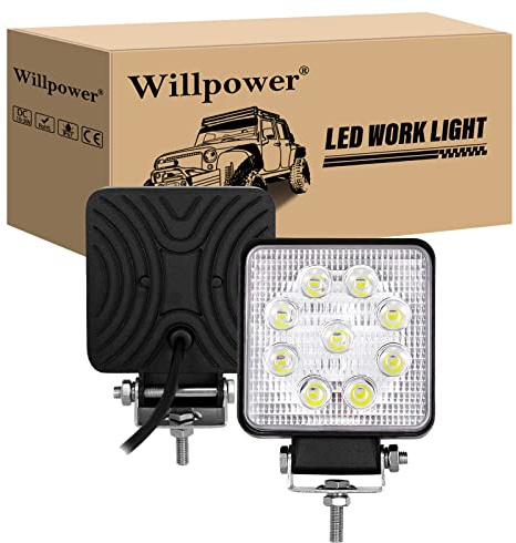 Willpower 2 st (4 tum), 27 W, LED-arbetslampa för skena, strålkastare, LED-skena, 12 V 24 V, vattentät IP67, LED-belysning för terrängkörning, fyrhjulsdriven bil, dimljus för bil, traktor, lastbil, ATV, terränggående fordon, stadsjeep och båt. Fyrkantig