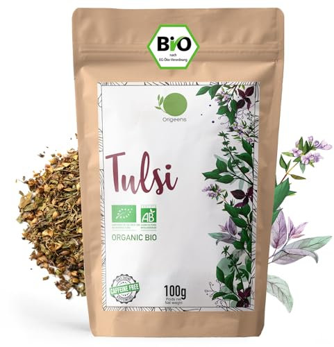 ORIGEENS TULSI BIO 100g | FEUILLES SECHEES DE BASILIC SACRE | The Tulsi Bio en vrac sans théine, Tisane anti-stress