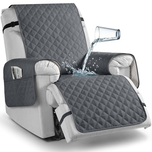 TAOCOCO Non-Slip Recliner Chair Cover Sofa Slipcover, Pet Cover for Small Recliner Chair with Elastic Straps, Washable Reclining Chair Cover Recliner Furniture Protector (23'' Small, Dark Grey)