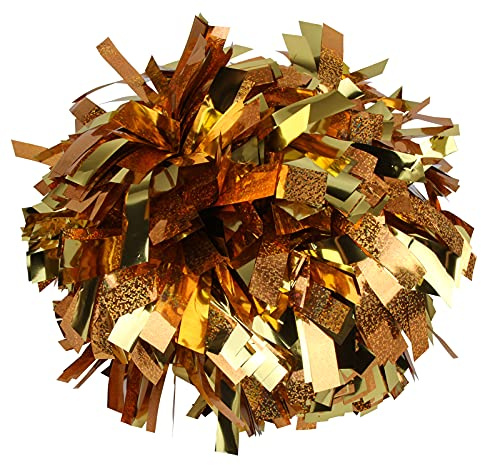 Cheerleading - Pompones holográficos metálicos con mango de bastón de 6 pulgadas, 1 par de 2 piezas (Goid)
