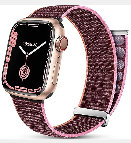 Mastten Sportloop-remmar kompatibla med Apple Watch-rem 41 mm 40 mm 38 mm, andningsbar nylon män kvinnor rem, justerbart elastiskt flätat ersättningsband för iWatch Series SE 7 6 5 4 3 2 1, röd
