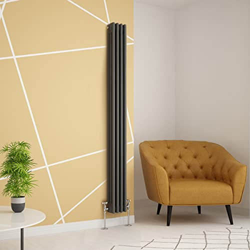 Warmehaus Traditional Radiator Triple Column Anthracite Vertical Cast Iron Style Central Heating Tall Radiator -1800 x 200mm
