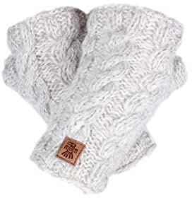 Dam ull/mohair handvärmare sherpa fleece fodrad handstickad kabelstickad en storlek handgjord extra varm Pachamama Fair Trade (havregryn)