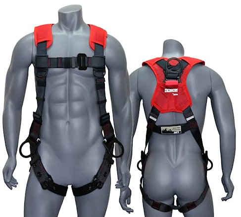 AFP Universal Fall Protection Ergonomic Safety Harness, Soft Pressure-Relieving Perforated Breathable Padded Foam Shoulder, 3 D-Rings, Tongue Buckle, Mating Buckle (OSHA/ANSI PPE)