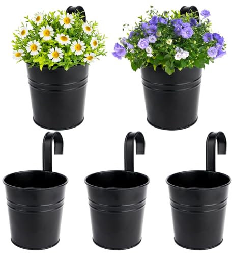 BOFUNX 5er Set Hängender Blumentopf Metall Vintage Style Balkon Hängetöpfe Blumentöpfe zum Aufhängen mit Haken Für Dekotation Balkon Draussen Innenwand Garten Wand(Ø 10/7cm, H 10cm)