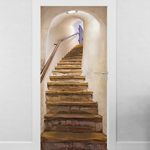 Sticker porte Escaliers en Trompe l'Oeil - Sticker chambre - Autocollant mural décoration - Autocollant Porte - trompe l'oeil mural - Stickers Muraux (63x205 cm)