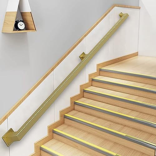 Yopappol Modern Stair Banister Handrail for Walls - Complete Kit, Gold Metal Wall Mounted Handrails Railings for Indoor Loft Villa Corridor - Complete Kit. (Size : 6.6ft/2m)