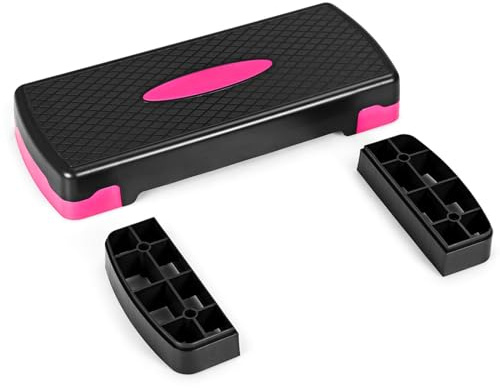 KOMFOTTEU Stepper de Fitness en Casa, Paso de Ejercicio Cardio con Altura Ajustable, Plataforma Aeróbic con Carga de hasta 250 kg, Tabla de Fitness para Gimnasio, 68 x 28 x 15 cm (Negro y rosa)