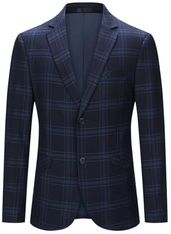 YOUTHUP Blazer da Uomo Scozzese Slim Fit a 2 Bottoni Blazer da Abito con Colletto Dentellato Giacca Casual per Affari