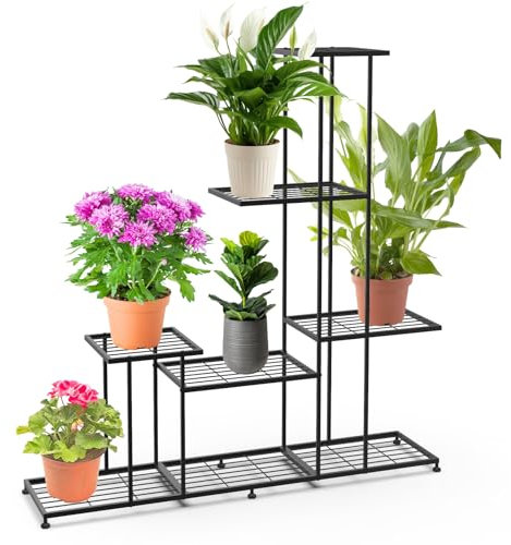 CPROSP Support de Plantes en Métal Noir pour l'Intérieur et l'Extérieur, Étagère à 6 Étages en Métal pour Pots de Fleurs, Étagère à Fleurs pour Terrasse, Jardin, Salon, Balcon, Chambre à Coucher