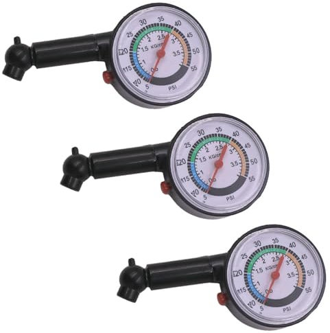 Helweet Reifendruck Messgerät, 3 Stück - Metall, Präzision, Leicht Abzulesen und Zurückzusetzen, für Autos, Motorräder, Fahrräder