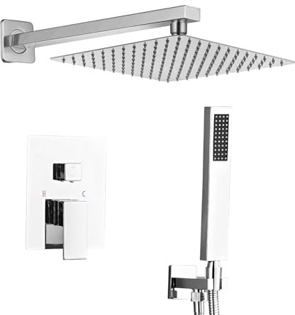 Sanitemodar Ducha Empotrado Cromo, Grifo Ducha Empotrado con 25x25cm Ducha de Lluvia, Duchas de Baño Empotradas con Alcachofa