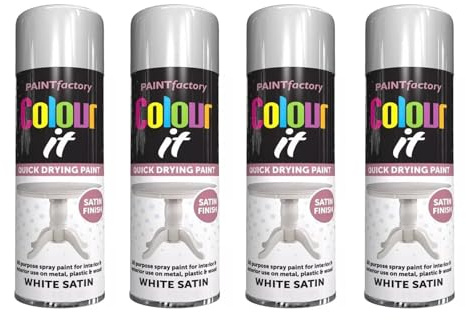 DIOXSTAR White Satin Finish Spray, Quick Drying, Wood, Metal, Plastic Surfaces, DIY Projects, And Crafting Needs, Indoor And Outdoor Use, Long Lasting, 250ML, (4PCS)
