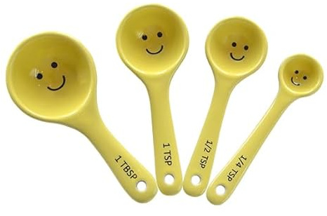 Sass & Belle Happy Measuring Spoons Set – Yellow Ceramic Measuring Cups and Spoons for Baking – Small Measuring Cup Spoon Set – Kitchen Accessories for Cooking – Quirky Sass and Belle Design