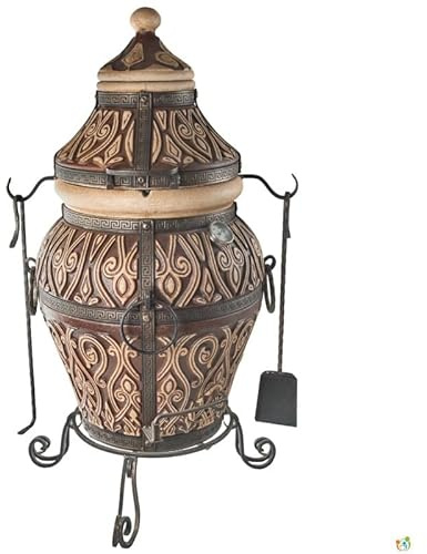 Tandoor Horno de arcilla refractaria – Parrilla de cerámica para carne, pan, pizza y verduras – Estación de barbacoa de carbón y madera para jardín y terraza – Ahumador Tanur, Grand Tandyr, Tandir