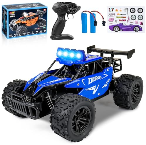 Joellfuner Macchina Telecomandata per Bambini, 2.4Ghz 1:16 Macchina Radiocomandata con Luce LED Quattro Colori, 20KM/H Monster Truck Telecomandato con marce alte e basse per bambini 3+ anni (Blu)