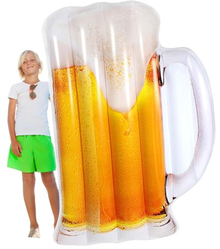 En la piscina para adultos, cama hinchable en forma de cerveza, amada de baño flotante | Accesorio para piscinas de verano divertidas, flotador para vacaciones relajantes, cómoda cama