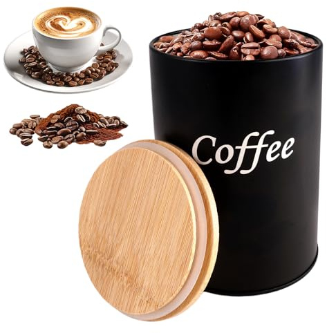 Rairsky Barattolo Per Caffè Ermetico, 500ml Barattolo Caffe Ermetico con Coperchio in Bambù, Contenitore Per Chicchi Di Caffè, Per Chicchi Di Caffès, Farina Di Zucchero, Polvere, Tè, Zucchero