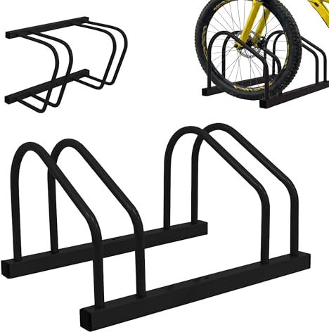 Relaxdays soporte para 2 bicicletas, montaje suelo o pared, para neumáticos hasta 65 mm, garaje, acero negro