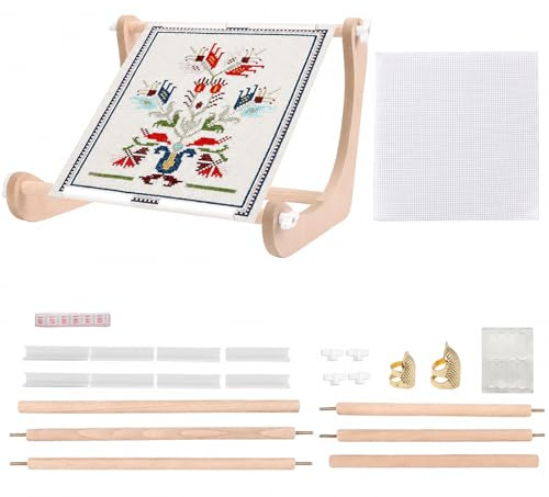 Adjustable Cross Stitch Frame & Embroidery Stand, Wooden Hoop Holder