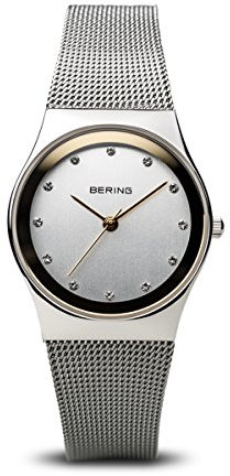 BERING Damen Quarz Uhr | Armbanduhr 27 mm silbernes Edelstahlgehäuse und weißes Zifferblatt | Milanaisearmband | Saphierglas | 5 ATM | 11927-000
