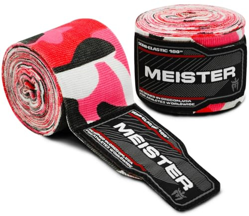 Meister - Bende semi-elastiche per adulti da 2 m per MMA e boxe (coppia) – tutti i colori, 180 Adult Length, rosa (Pink Camo)