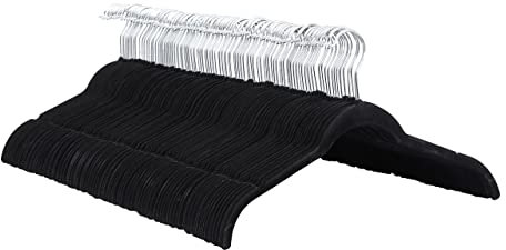 Amazon Basics Kleiderbügel für Hemd/Kleid, mit Samt überzogen, 100er-Pack, Schwarz
