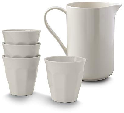 Zeal Americana - Juego de 4 Tazas de melamina (200 ml) y Jarra para Verter (800 ml), Color Crema