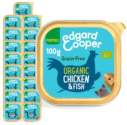 Edgard & Cooper Comida Húmeda para Perros Cachorros Puppy Junior Comida Humeda Bio Sin Cereales Tarrinas 100g x 17 Pollo & Pescado Biologico, Alimentación Sana Sabrosa y Equilibrada, Carne Fresca