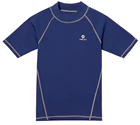 HMILES Jungen Kurzarm Rash Weste - Kinder UV Sonne Produktion Atmungsaktive Schwimmen Tshirts Jugend Schnelltrocknend UPF Surfen Top Wassersport Tops Dunkel Marine 13 Jahre