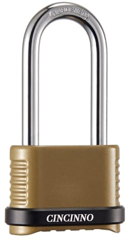 CINCINNO 4 Digit Combination Lock, Heavy Duty Combo Padlock with Long Shackle for Outdoor Use,Sheds, Locker, Storage Unit, Gym and Gate