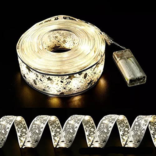 CaCaCook Guirlandes Lumineuses à Ruban Brillant,Guirlande Lumineuse de Noël en Ruban LED 5M,Ruban Sapin Noël LED,Arc en Dentelle DIY à Piles Décor de Noël Sapin Vacances Intérieur Extérieur