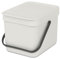 Brabantia - Sort & Go Waste Bin 6L - Small Recycling Bin - Stay Open Lid - Carry Handle - Easy to Clean - for Worktop or Under Kitchen Counter - Food Waste Caddy - Light Grey - 20 x 25 x 18 cm