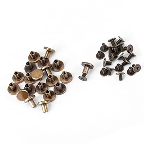 20pcs Leather Craft Rivets, Flat Head Copper Brass Screws Nuts Nails Rivets Leather Cap Accessory Metal Studs Kit for DIY, Bag Decoration, Shoes Repairs (8mm)