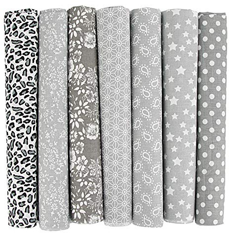 Wambere 7 stycken 50 x 50 cm bomullstyg, lapptäcketyg, tyger, paket, tyg för lapptäcke, quiltning, lapptäcke, tyger, metervara, bomullstyg, bomullstyg för gör-det-själv sömnadsmönster hantverk, grå